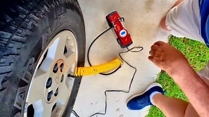 Dual Cylinder Tire Inflator Air Compressor, 150 PSI 12V DC Portable Air Pump with Digital Display, LED Flashlight, Auto Shut-Off, Heavy Duty for Truck, SUV, Car, RV (RED)