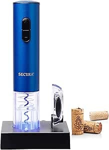 Secura Electric Wine Opener, Automatic Electric Wine Bottle Corkscrew Opener with Foil Cutter, Rechargeable (Blue)