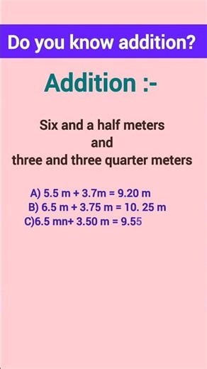 Addition of Numbers in meters Mathematics short quiz puzzle challenge 🎯 amazing
