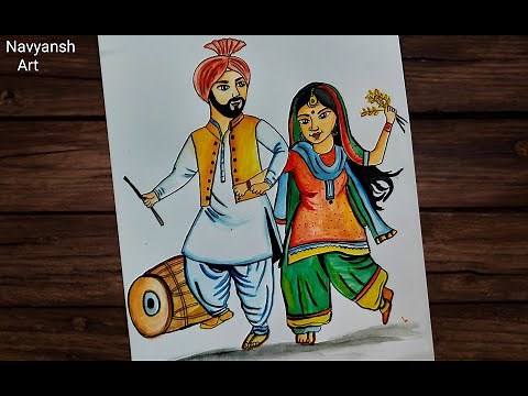 Baisakhi drawing / Punjabi culture related drawing / How to draw Punjabi traditional dress easily