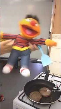 Sesame Street Muppets put on a cooking show making a hamburger like Benny Hill