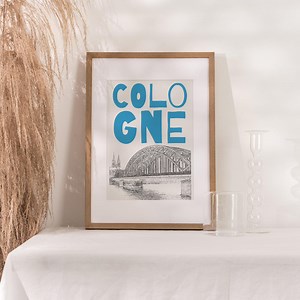Cologne Germany : Red Cityscape Poster, Europe Wall Art (Digital Download)