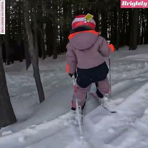 Mic'd-up toddler shares hilarious commentary while epically skiing through trees