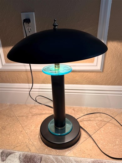 Vintage Memphis Style UFO Mushroom Lamp – Black Teal Glass Saturn Desk Light - Etsy