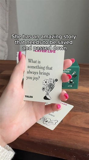 People are falling in LOVE with the Tales deck and the REAL conversations they are finally having with their loved ones. Find out why customers everywhere are using Tales to transform their most important relationships. "I somehow learned more about my parents in 20 minutes than I have in 20 years using this card deck 🥺😭" - Mary C ⭐⭐⭐⭐⭐ Verified Customer ✅ “I decided to try the Tales deck to help me connect with my grandpa. I’ve never seen him come to life like he did when he was telling me hi