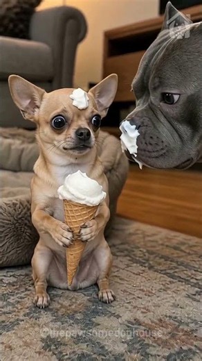 Tiny Chihuahua Screams After Big Dog Steals Ice Cream