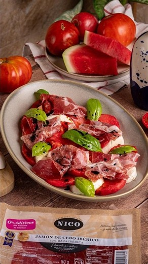 🍉 ENSALADA CAPRESE CON SANDIA Y JAMÓN IBÉRICO 🍉 Fácil y rápida #recetas #shortsfood #jamoniberico