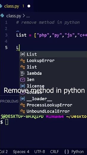 Remove method in Python tutorial #viral #viralvideo #shortvideo #shorts #python