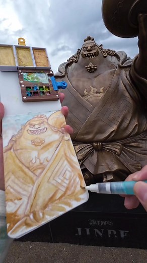 Painting Jinbe Statue in Japan - Watercolor Artwork Process