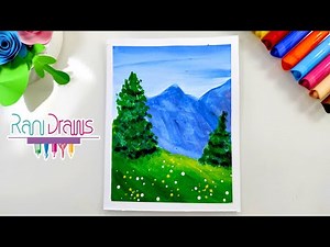 Cómo dibujar un PAISAJE EN LAS MONTAÑAS con GOAUCHE o TÉMPERA - ideas de paisajes fáciles