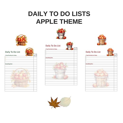Daily to Do Lists-apple Theme | Set of 3 | Printable | 8.5x11" | Digital Delivery | Time Management - Etsy