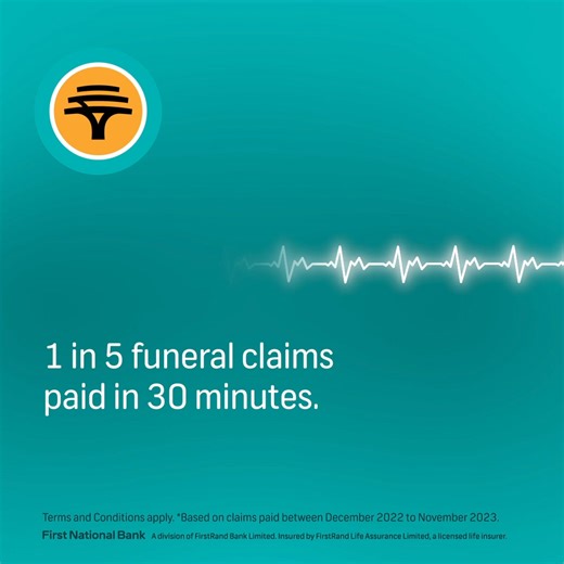 Have one less worry with quick payouts. With FNB, valid claims are paid out within 24 hours, with 1 in 5 claims paid in just 30 minutes. Get our funeral cover today and we will help you take care of funeral expenses. That's help in one. #FNB #Insure #Invest Learn More: https://bit.ly/3whySpl | FNB