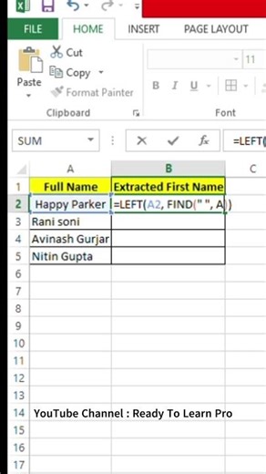 How to Extract First Names in Excel Using LEFT & FIND