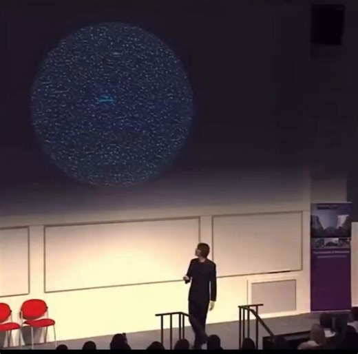 Brian Cox reveals that every tiny dot is a galaxy hosting 100 billion stars. That thin line at the top? A billion light-year span. Even at the speed of light, it would take a billion years just to cross that sliver. We are part of a cosmic ocean containing 30 sextillion stars, and yet, this is only the part we can see.​The room went completely silent as the scale settled in. It is one thing to hear the numbers, but seeing that map makes you realize we are drifting in a vast, beautiful ocean of l