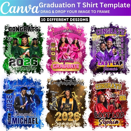 10 Graduation 2026 T Shirt Template, Senior Graduation Canva Editable Designs, Senior Class of 2026, Congrats Grad Photo Shirt Sublimation - Etsy