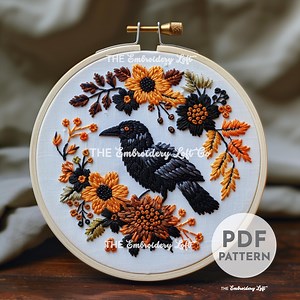 Autumn Raven Hand Embroidery Pattern, Raven Pattern, Autumn Bird Pattern, Hand Embroidery Pattern PDF, Wildlife Embroidery, Crow Embroidery - Etsy