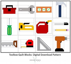 Toolbox PDF Quilt Block Pattern Bundle | Twelve Easy Downloadable Patterns Including Hammer, Drill, Saw, Wrench and Level - Etsy
