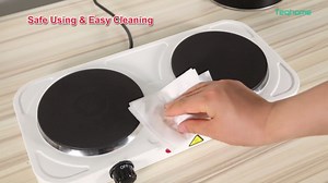 TeqHome Hot Plate, 2000W Portable Induction Cooktop Double Burner with Dual Control & 5 Level Temperature Control, Easy to Clean, Lightweight Cast Iro