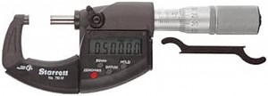 Starrett 795MEXFL-75 LCD Outside Micrometer, IP67, Friction Thimble, Lock Nut, Carbide Faces, 50-75mm Range, 0.001mm Graduation, +/-0.003mm Accuracy, RS-232 Output