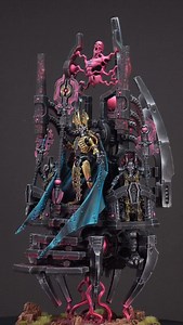 The Silent King which we loved painting in a different scheme, the black throne gives a menacing and cold feel that the character deserves. Using magenta, yellow and turquoise as per our clients spec we used the colours strategically to add interest to certain parts and also frame the Silent King. This was a super impressive miniature sculpt and painting it to our Platinum level with non metallics across various pieces and surfaces was a joy. #necrons #necrons40k #necron #warhammercommunity #war