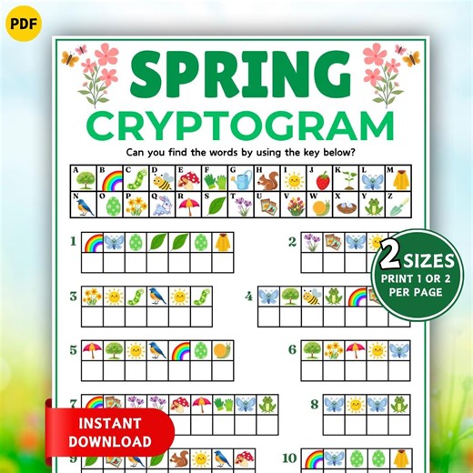 Spring Cryptogram Puzzle, Printable Spring Game for Kids & Adults, Spring Party Game, Fun Family Game, Spring Classroom Game, Senior Games - Etsy