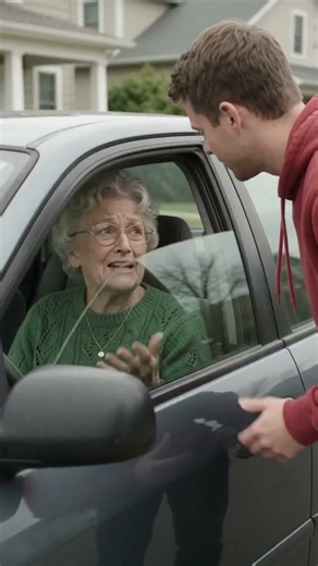 help the old lady in fixing her car.