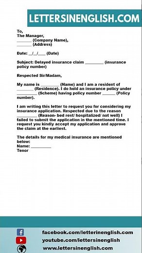 Letter for Delay in Insurance Claim - Letter for Late Submission of Insurance Claim
