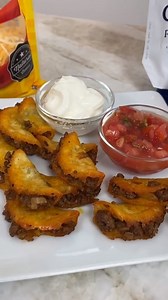 MINI CHEESE TACO SHELLS 🌮🧀 Shredded Mexican Blend Cheese Ground Beef Taco Seasoning Onion Salsa Sour Cream Brown ground beef and onions with taco seasoning. Add shredded cheese to muffin pan and bake for five minutes at 375º. Once melted add ground beef and onions to one side and fold over. Bake once more for a couple minutes and serve with salsa and sour cream. Enjoy! | Definitely Not Gourmet