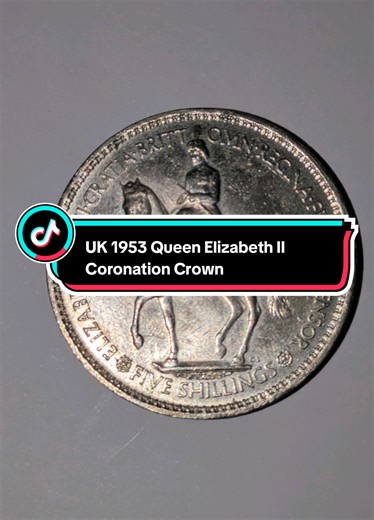 A COIN A DAY: UK 1953 Queen Elizabeth Coronation Crown INTERESTING FACTS: Queen Elizabeth II's 1953 Coronation Crown refers to the commemorative five-shilling coin struck by the Royal Mint to celebrate her June 2, 1953 coronation, featuring a unique equestrian portrait by Gilbert Ledward on the obverse and traditional floral emblems (rose, thistle, shamrock, leek) surrounding a crown on the reverse, with an edge inscription from the Coronation Oath, making it a highly iconic and sought-after fir