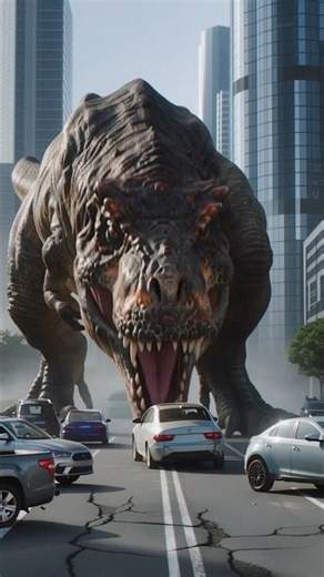 Giant Dinosaur Eats Cars in the City! 🦖🔥