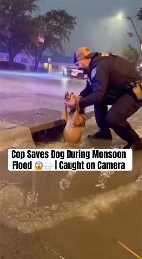 Dog Trapped in Flood Drain—Cop Rushes Through Storm to Save Him! 🙏🐕