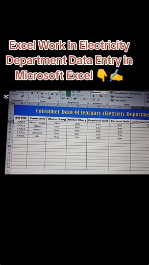 Excel Work In Electricity Department Data Entry in Microsoft Excel Ma ✍️#sahib #Excel #Expert🔥 #foryoupage #plase