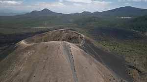 An ascending drone footage of the Paricutin volcano in the Mexican state of Michoacan, near the city of Uruapan, Mexico