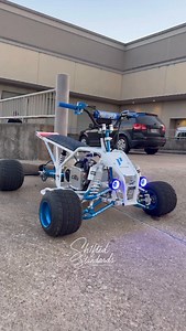 Built different. 💙 Wide stance, clean lines, and that blue glow hitting at dusk—this custom mini quad is all attitude and precision. #Sh1ftedStandards #MiniQuad #BuiltNotBought | Shifted Standards