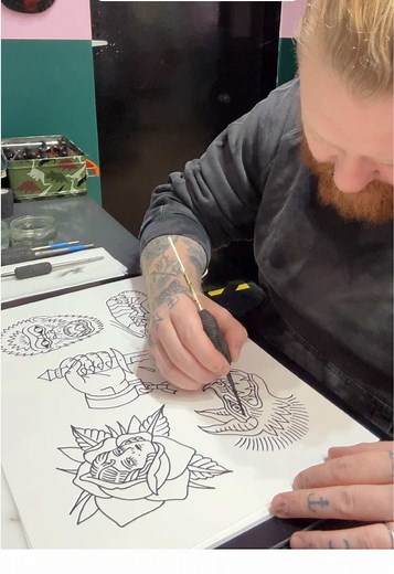 Traditional Tattoo Flash Sheet Painting Process