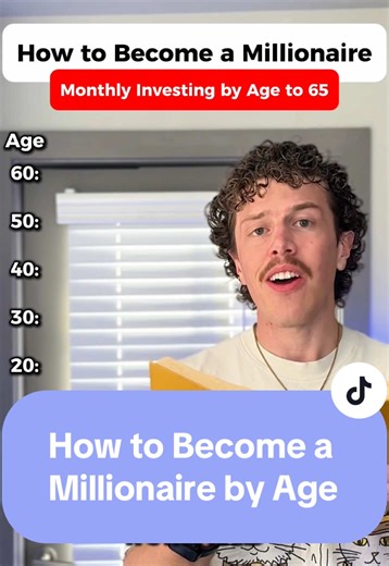 How to Become A Millionaire! Amount To Invest Monthly by Age. The earlier you start, the easier it is to become a millionaire. Wait until your 40’s and up, the income needed to make it happen becomes much higher. The best day to start investing was yesterday, the second best is today. Make it happen! How old were you when you made your first investment? What was it in? #InvestingForBeginners #Investing101 #Investing #PersonalFinance #tiktoklearningcampaign