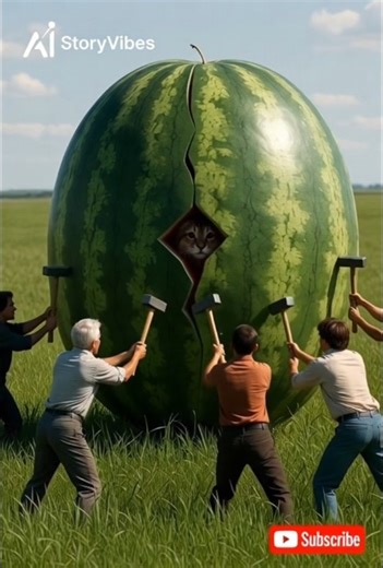 Giant Watermelon Mystery 😱 | Cat & Puppy Inside! 🐱🐶 #aistoryvibes #cat #aistory #animals #shortstory