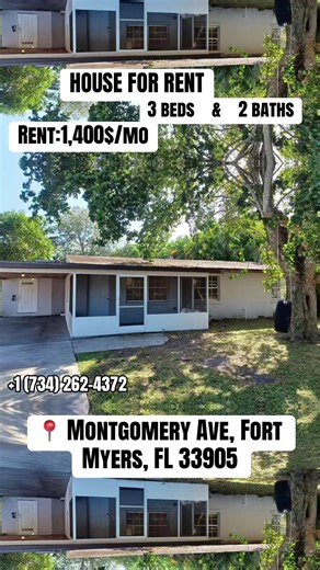 HOUSE FOR RENT🏘️ 3 beds & 2 baths Rent:1,400$/mo 📍 Montgomery Ave, Fort Myers, FL 33905 ==================== Introducing