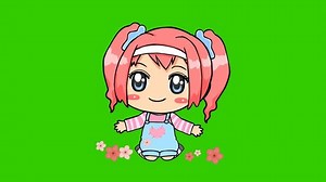 Happy animation cute girl on green screen