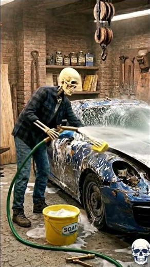 Skeleton founds a new porsche in the forest, so he makes a new car of that car #shorts