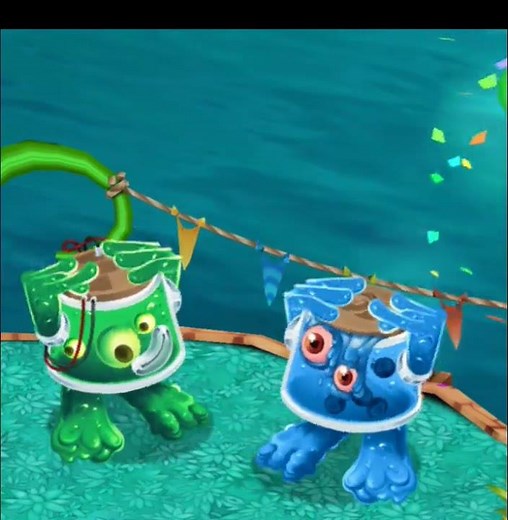 blue and green prismatic noggin party island (my singing monsters: dawn of fire)