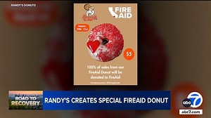 Randy's Donuts has introduced its "Fire-Aid" donut. Through Friday, all proceeds from the donut will go toward fire relief. | ABC7 Morning Show