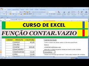 Curso de Excel Como usar Função CONTAR.VAZIO Contagem de células vazias no Excel Fórmula da Planilha