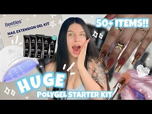 Trying a HUGE Beetles Polygel Nail Starter Kit From AMAZON | 50+ Items | Beginner Polygel Kit
