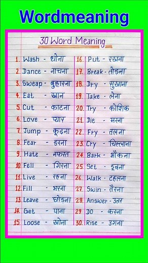 Word Meaning 30/ Basic Word Meaning English to Hindi/English Words with Meaning in Hindi/#vocabulary