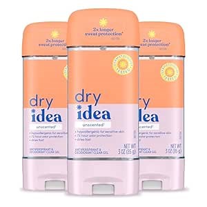 Dry Idea Gel Deodorant & Antiperspirant | 72-Hour Protection | Unscented | Hypoallergenic | Pack of 3