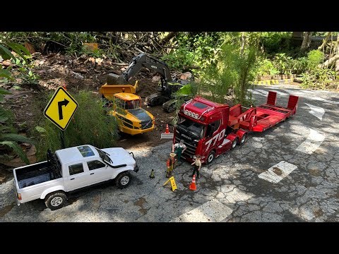 Aksi #125 Dump Truk RC Huina 1536, Truk Merci Muatan Tanah Merah Bangunan Excavator Besar Huina 1593