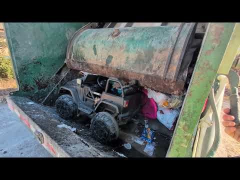 Garbage Truck CRUSHES Toy Ride-On Jeep 😳 | Satisfying Compactor Destruction
