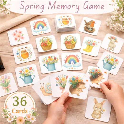 Spring Memory Game Cards | Watercolor Animals, Flowers (digital Download) - Etsy