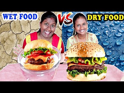 DRY FOOD VS WET FOOD CHALLENGE IN TAMIL FOODIES DIVYA VS ANUSHYA / PIZZA/BURGER /EGG PUFF/COMPETION